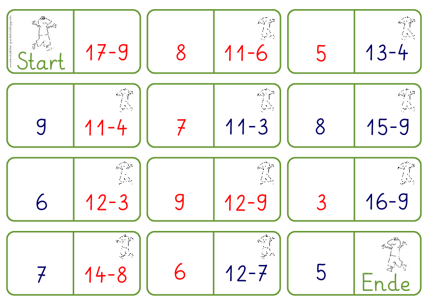 Dominos für die Subtraktion im ZR bis 20